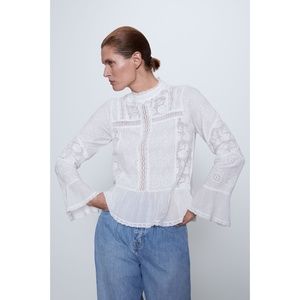 Zara white lace embroidered cotton top